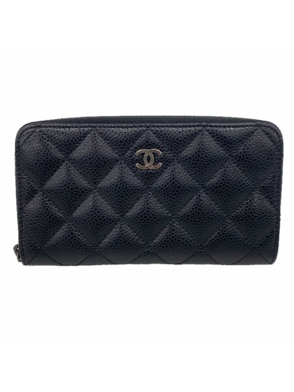 Chanel Wallet Quilted Caviar Leather Black Silver